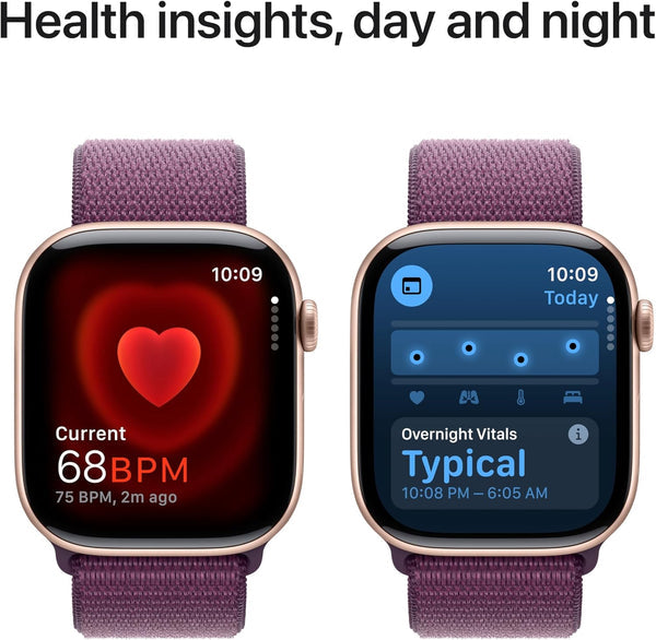 ساعة Apple Watch Series 10 GPS مقاس 46 مم بهيكل من الألومنيوم باللون الذهبي الوردي مع حزام رياضي باللون الأرجواني
