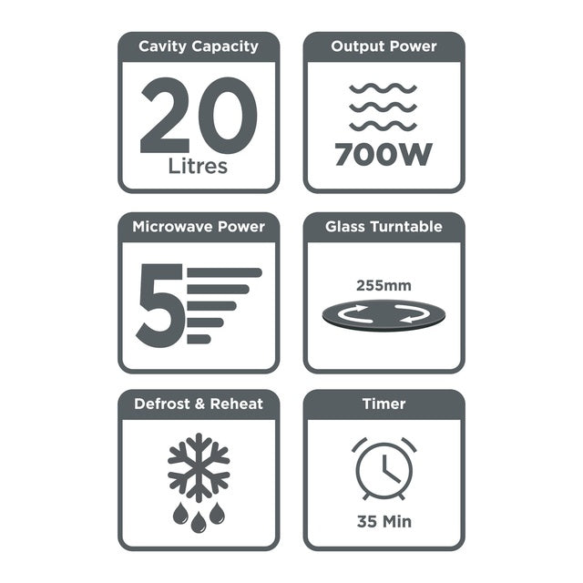 ميكروويف MZ2015P-B5 من Black & Decker سعة 20 لتر قوة 700 واط | أسود مع كروم