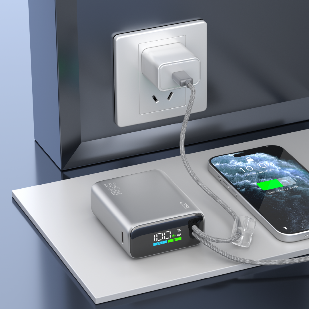 LZEL Neurovolt 10K Pd 35W Mini Power Bank Pd3.0 & Qc3.0 | Usb-C Cable & Lightning Cable | Silver