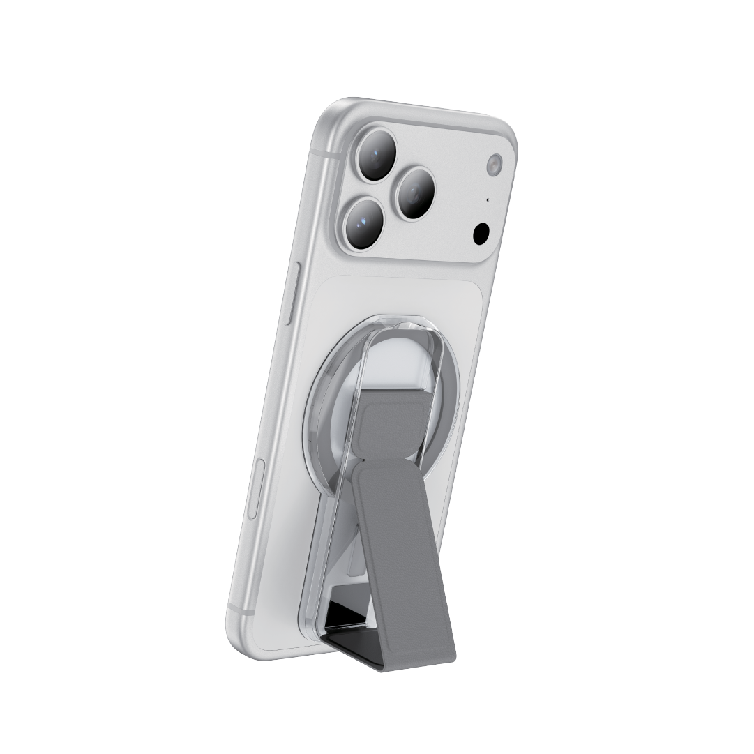 ASLI Magnetic Band Leather Grip & Foldable Stand 2-in-1 Functional Design | Silver