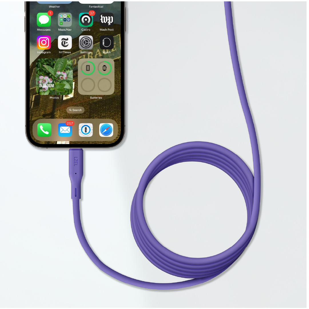 كيبل من Lzel معتمد USB-C إلى Lightning ، نقل بيانات بسرعة 480Mbps، طاقة 20V 3A، PD بقوة 60W، غلاف سيليكون سائل ناعم، هيكل TPE، طول 2 متر | بنفسجي