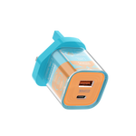 LZEL VoltCharge NanoCore – 30W GaN Transparent Wall Charger | Sky Blue/Orange