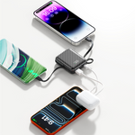 Asli ChargeFlux Mini بطارية متنقلة 10000 مللي أمبير مع كابلي USB-C وLightning مدمجين، شحن سريع PD بقدرة 35 واط | أسود