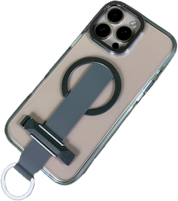 LZEL iPhone 16 Pro Max Primemag Grip Anti-drop Case With Metal Ring And Silicone Band | Clear/Gray