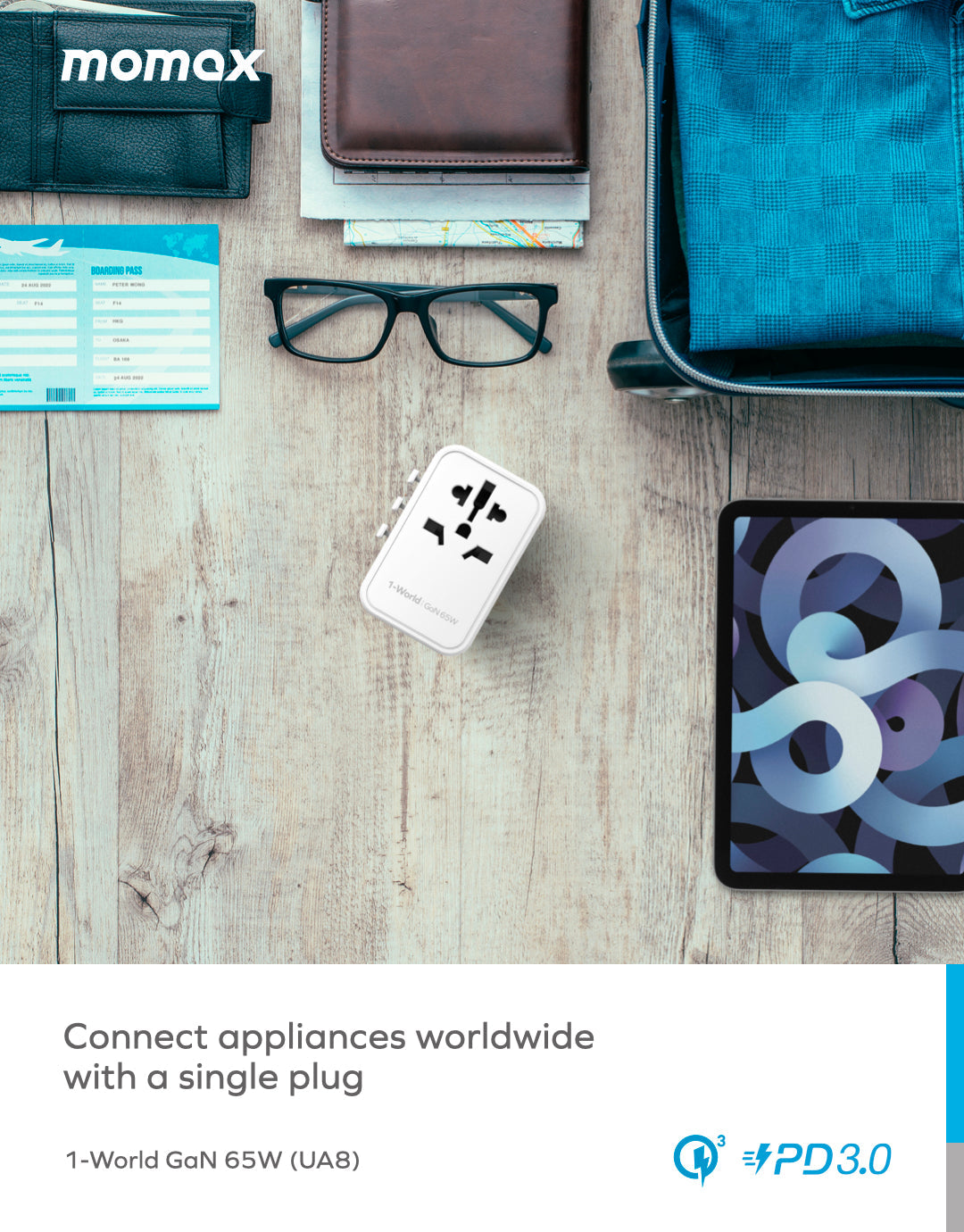 Momax Oneplug 65w Gan Extension Cord With Usb | White