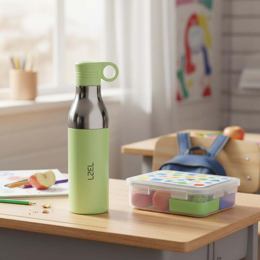 LZEL Natura Elva Vacuum Bottle Dual 400 mL + 400 mL | Green Aluminum