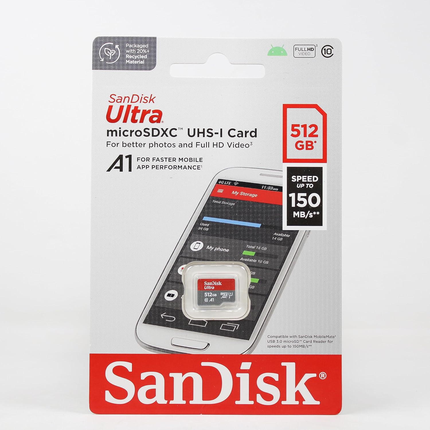 بطاقة ذاكرة SanDisk Ultra Micro SD بسعة 512 جيجابايت  بسرعة 120 ميجابايت/ثانية