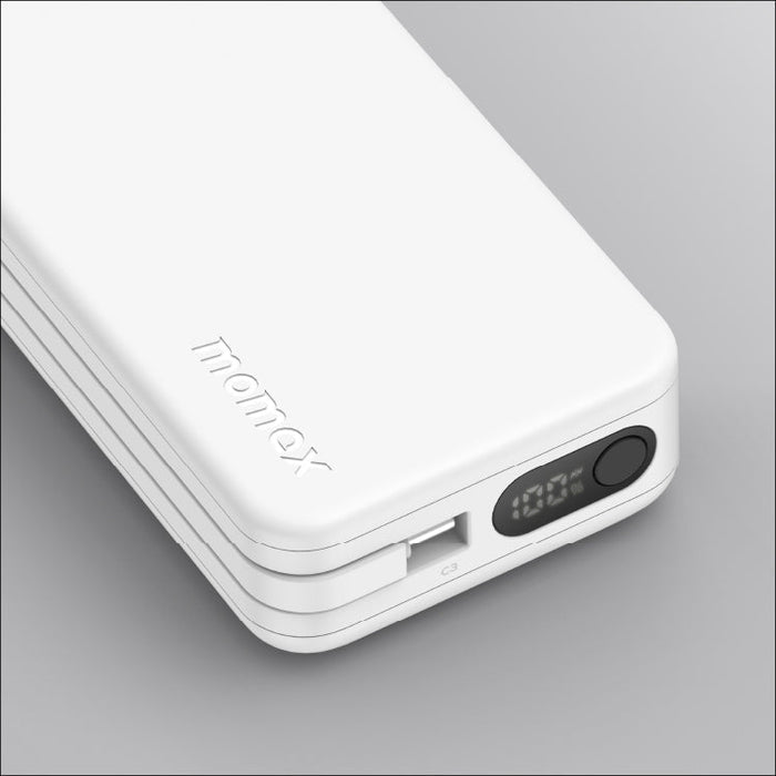 بطارية متنقلة من Momax 1-Power Vital بسعة 10000mAh مع كابلين USB-C مدمجين | أبيض