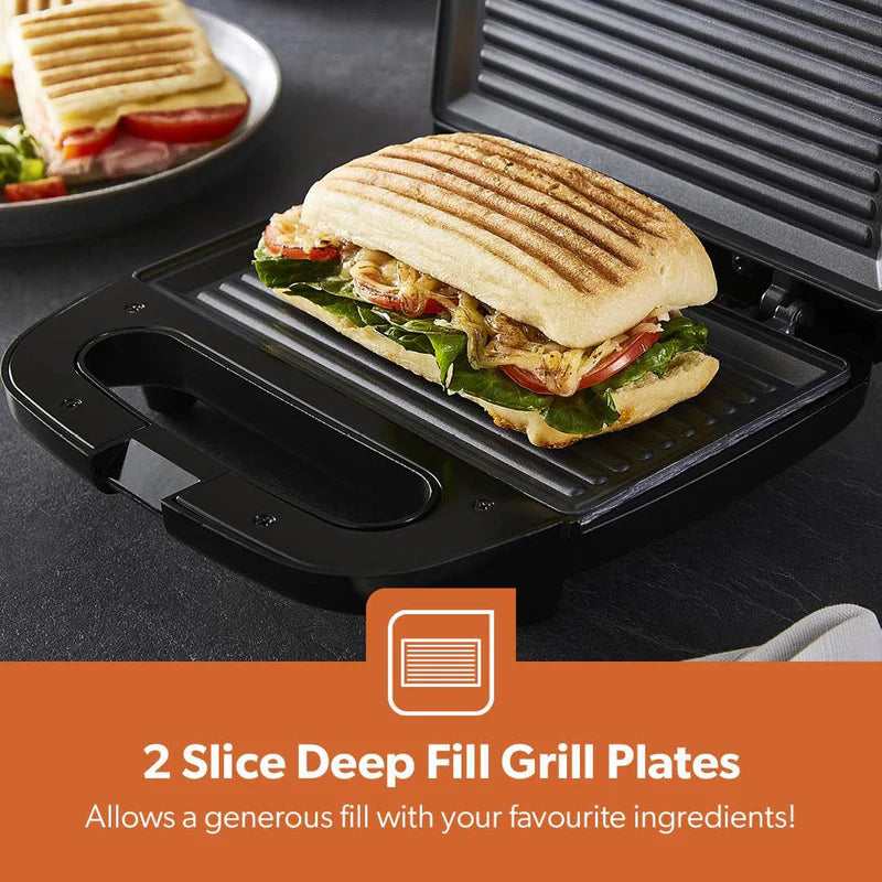 Geepas Stainless Steel Grill Maker – 750W, 2-Slice, Non-Stick Plates