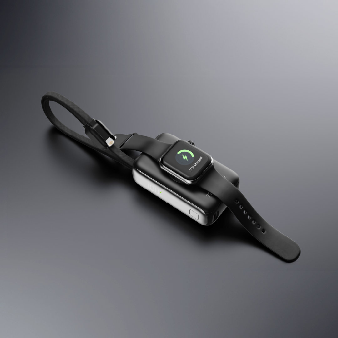 LZEL Ampflow10 Mini 10000Mah Pd Power Bank 22.5W | Built-In Type-C & Lightning Cable | Wireless Charging