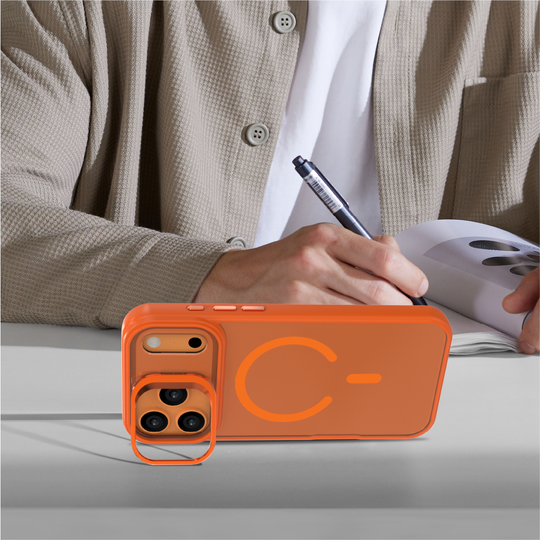 LZEL Magcamstand Soft Oil-coating Case With Adjutable Camera Stand Case For IPhone 17 Pro | Orange