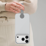 LZEL MagCarbon Strap Carbon Design with 360° Grip and Raised-Edge Protection Case for iPhone 17 Pro | Light Gray