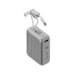 باور بانك من 90% percent بسعة 22.5 واط، مزود بكابلين مدمجين | Usb-C & Usb-A, And With Lightning | رمادي