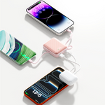 Asli ChargeFlux Mini بطارية متنقلة 10000 مللي أمبير مع كابلي USB-C وLightning مدمجين، شحن سريع PD بقدرة 35 واط | أسود