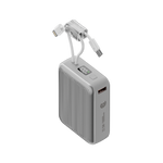 باور بانك من 90% percent بسعة 22.5 واط، مزود بكابلين مدمجين | Usb-C & Usb-A, And With Lightning | فضي