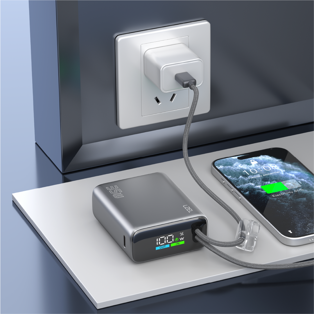 LZEL Neurovolt 10K Pd 35W Mini Power Bank Pd3.0 & Qc3.0 | Usb-C Cable & Lightning Cable | Gray