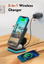 Magnexus شاحن لاسلكي من ليزل 5 في 1 لاسلكي مغناطيسي، شحن سريع بقوة 15 واط، منفذ USB-C