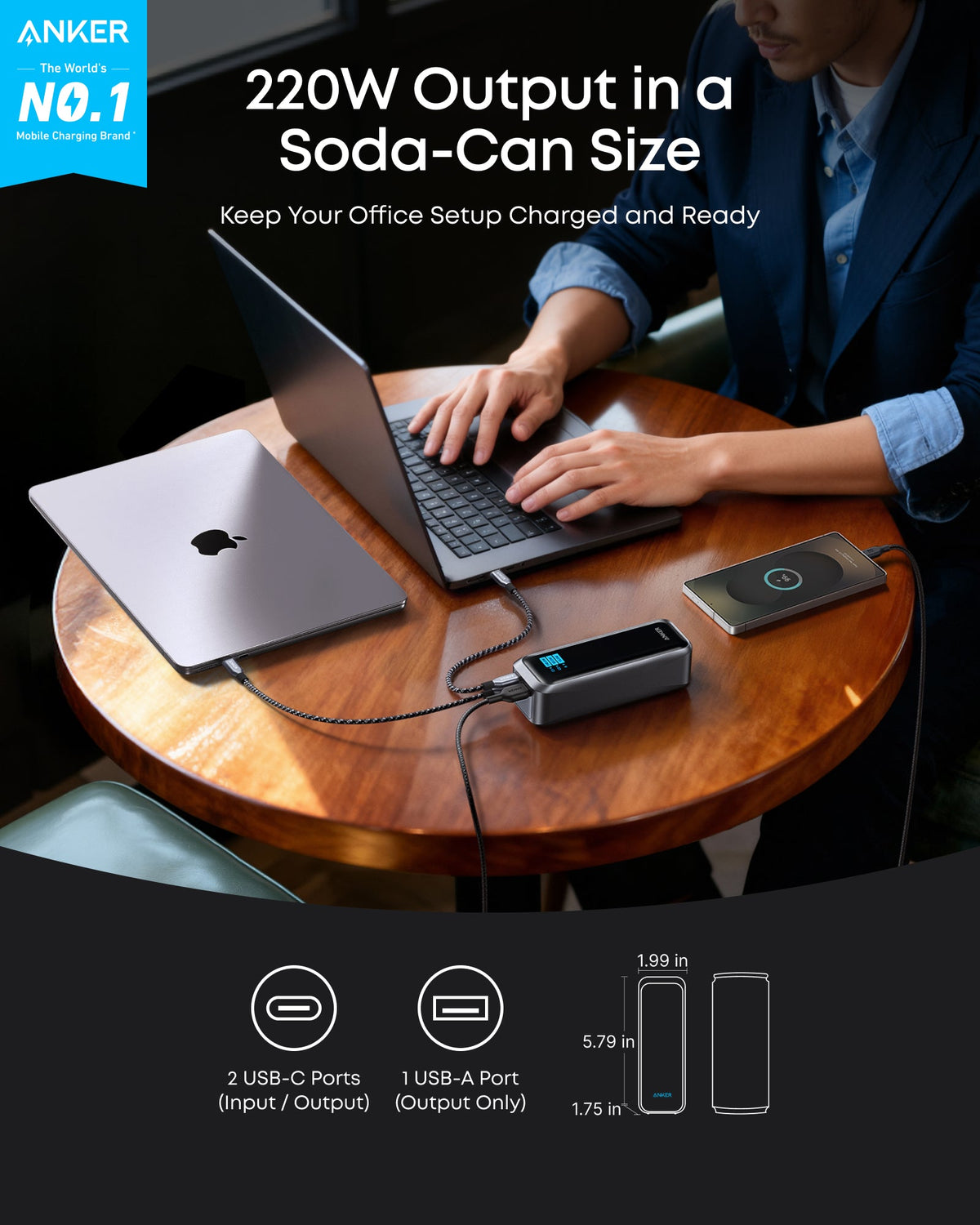 باور بانك Anker Prime بسعة 20,000 مللي أمبير – شحن سريع 220 واط