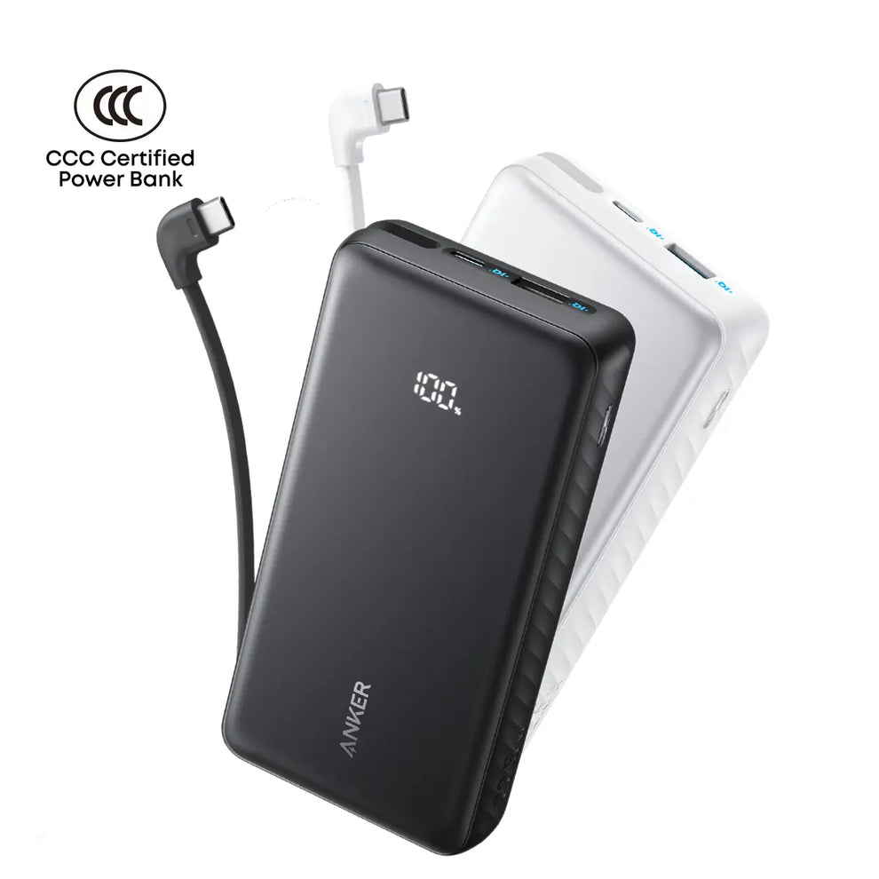 باور بانك Anker Zolo بسعة 20,000 مللي أمبير وشحن 22.5 واط مع كيبل USB-C مدمج | أسود