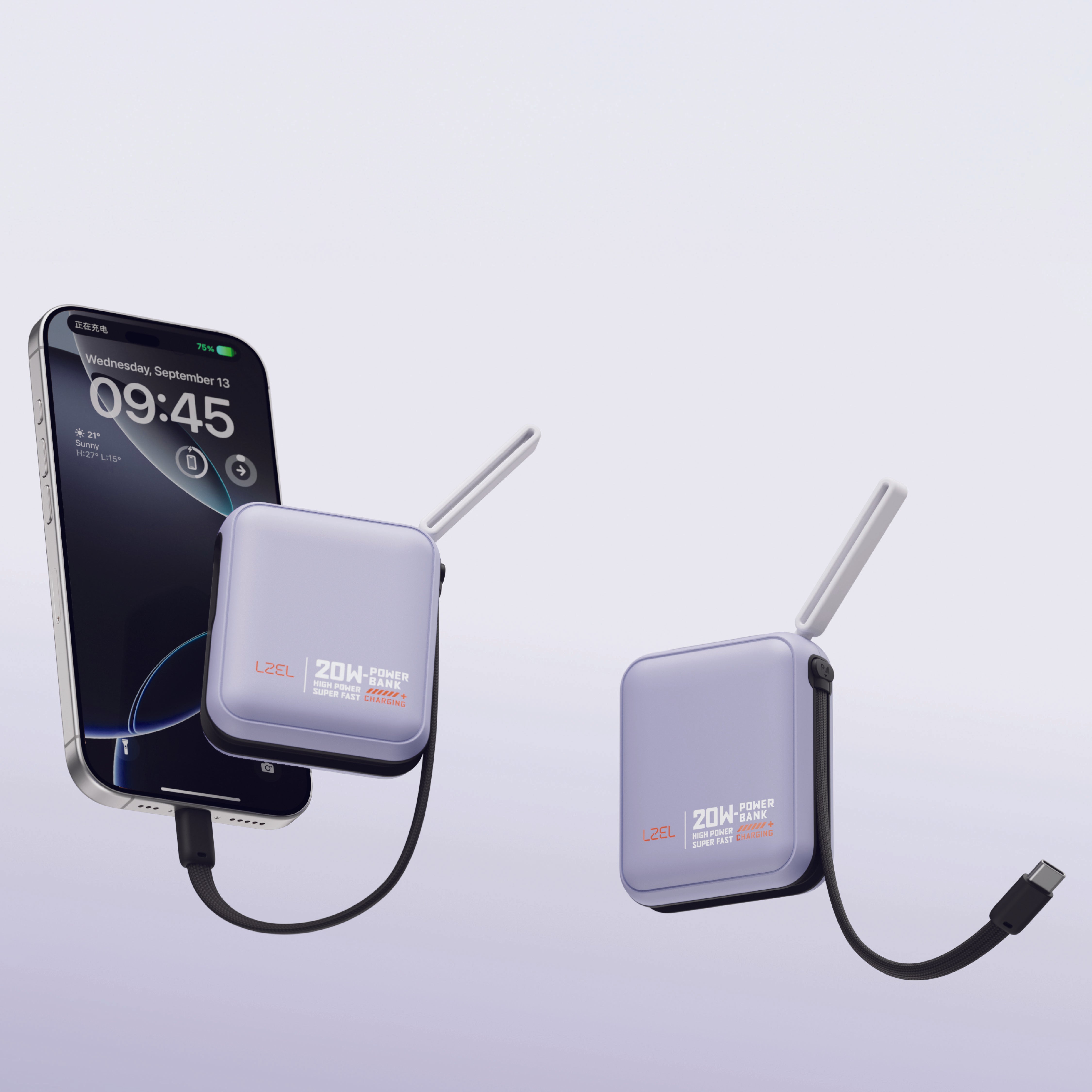 بطارية متنقلة ZenoFlex Charge Mini من ليزل بسعة 10000 مللي أمبير بتقنية الشحن السريع PD | بنفسجي