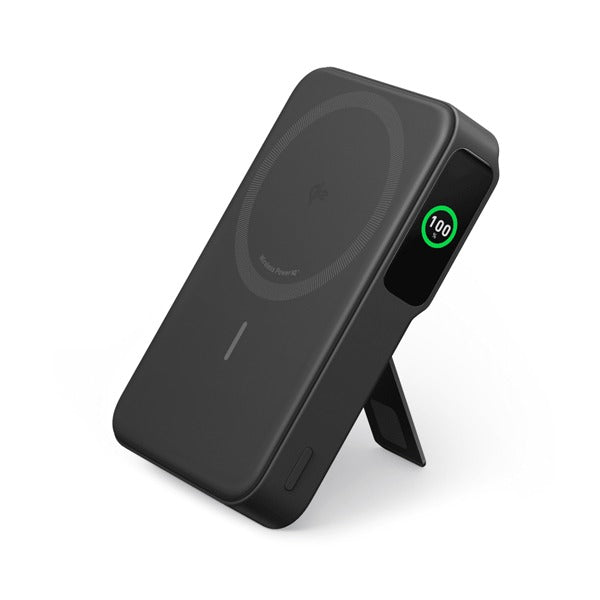 بطارية شحن متنقلة لاسلكية MagGo بسعة 10000 مللي أمبير شحن مغناطيسي فائق السرعة و قوة 15 واط مع شاشة ذكية من Anker | أسود
