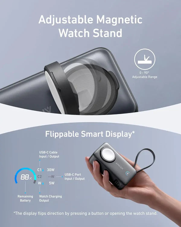 Anker MagGo Power Bank (10K, 35W, For Apple Watch, Built-In USB-C | Black