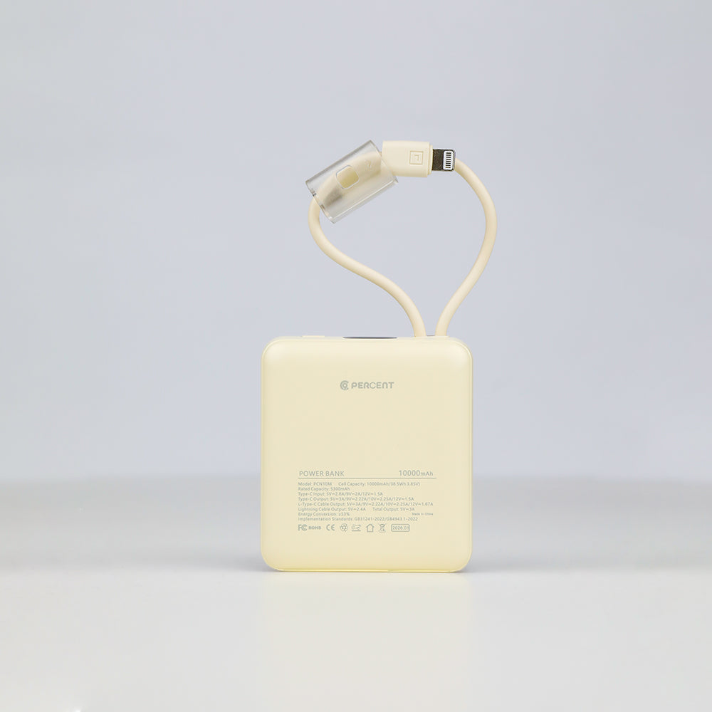 90 Percent Primcore Neo Power Bank – 10000mAh, 22.5W, Dual Built-In Cables, Power Delivery, QC 3.0, USB-C & Lightning