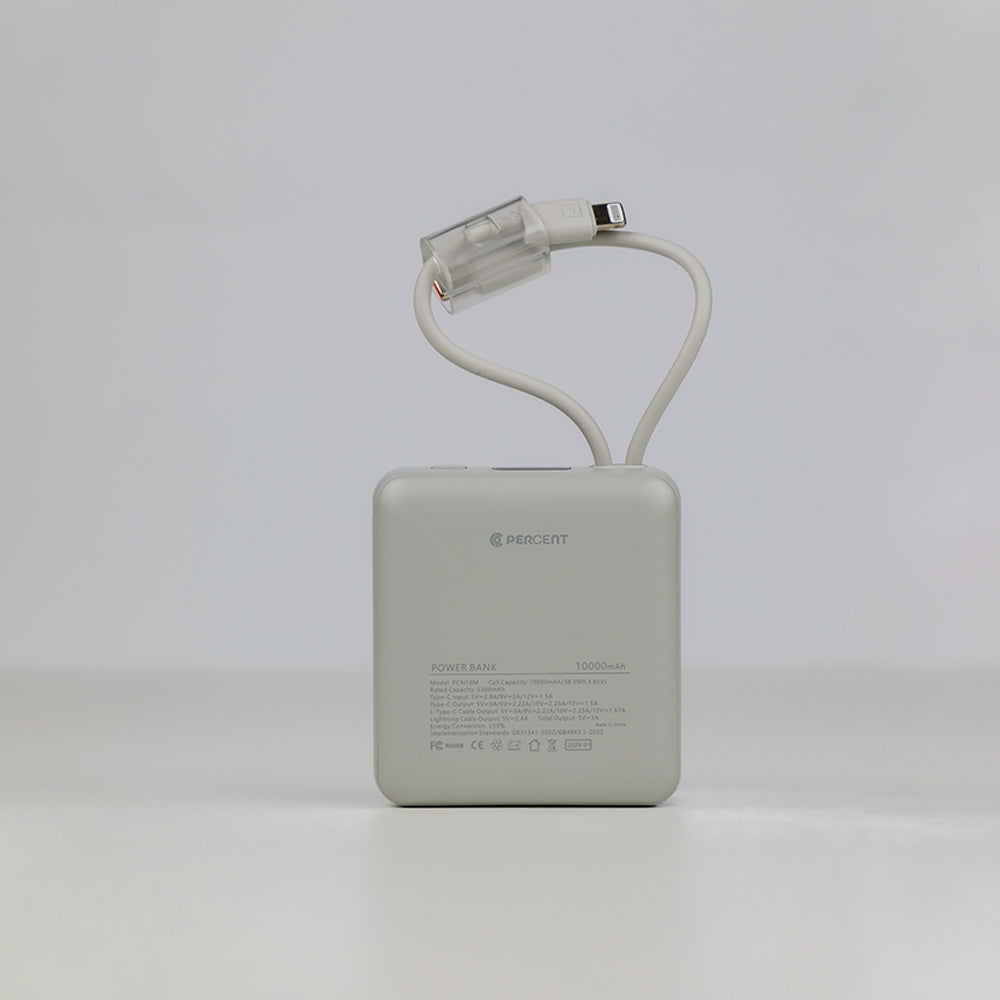 90 Percent Primcore Neo Power Bank – 10000mAh, 22.5W, Dual Built-In Cables, Power Delivery, QC 3.0, USB-C & Lightning