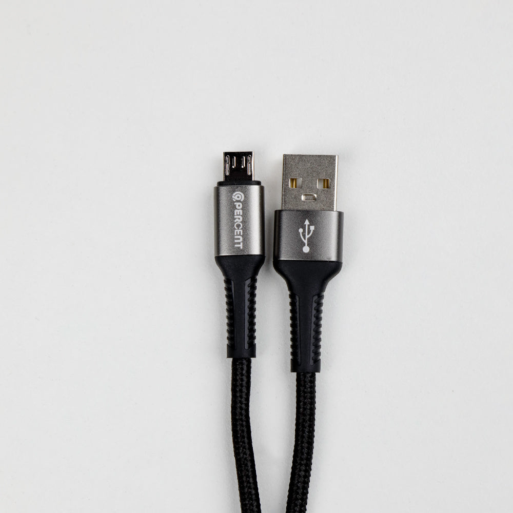 كيبل شحن من USB-A إلى Micro USB من 90 Percent مضفر بالنايلون 1 متر | أسود