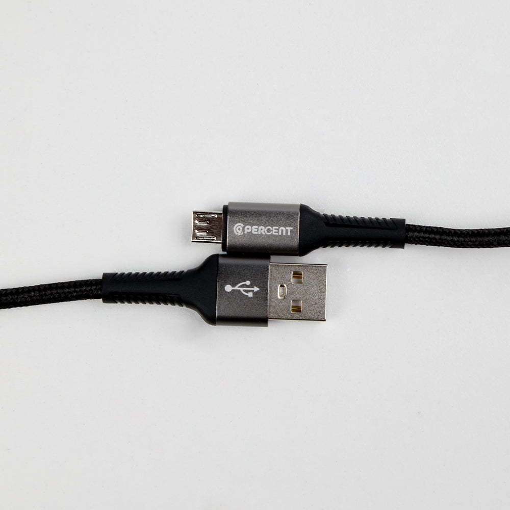 كيبل شحن من USB-A إلى Micro USB من 90 Percent مضفر بالنايلون 1 متر | أسود