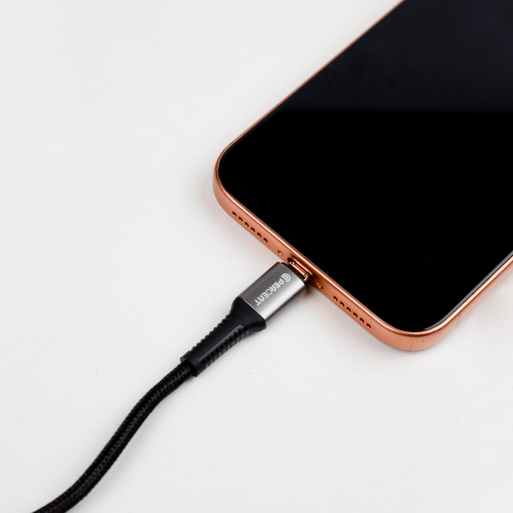 كيبل شحن من USB-A إلي Lightning من 90 Percent مضفر بالنايلون 1 متر | أسود