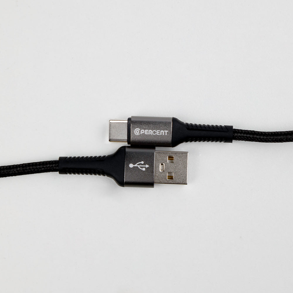كيبل شحن من USB-A إلي USB-C من 90 Percent مضفر بالنايلون 1 متر | أسود