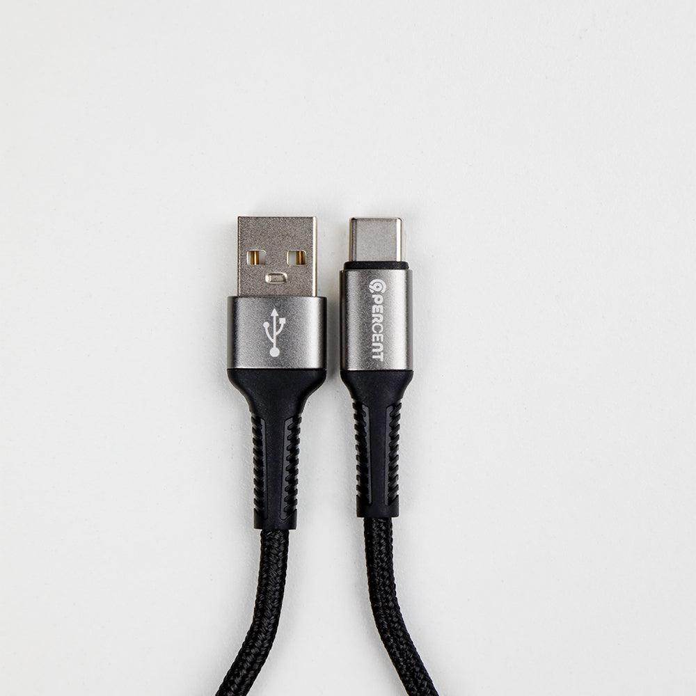 كيبل شحن من USB-A إلي USB-C من 90 Percent مضفر بالنايلون 1 متر | أسود
