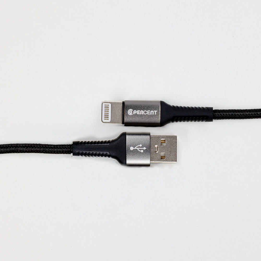 كيبل شحن من USB-A إلي Lightning من 90 Percent مضفر بالنايلون 1 متر | أسود