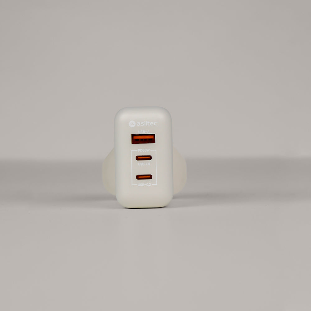 aslitec VexoraGaN 65W – Compact GaN Charger, USB-A + Dual USB-C Triple Ports