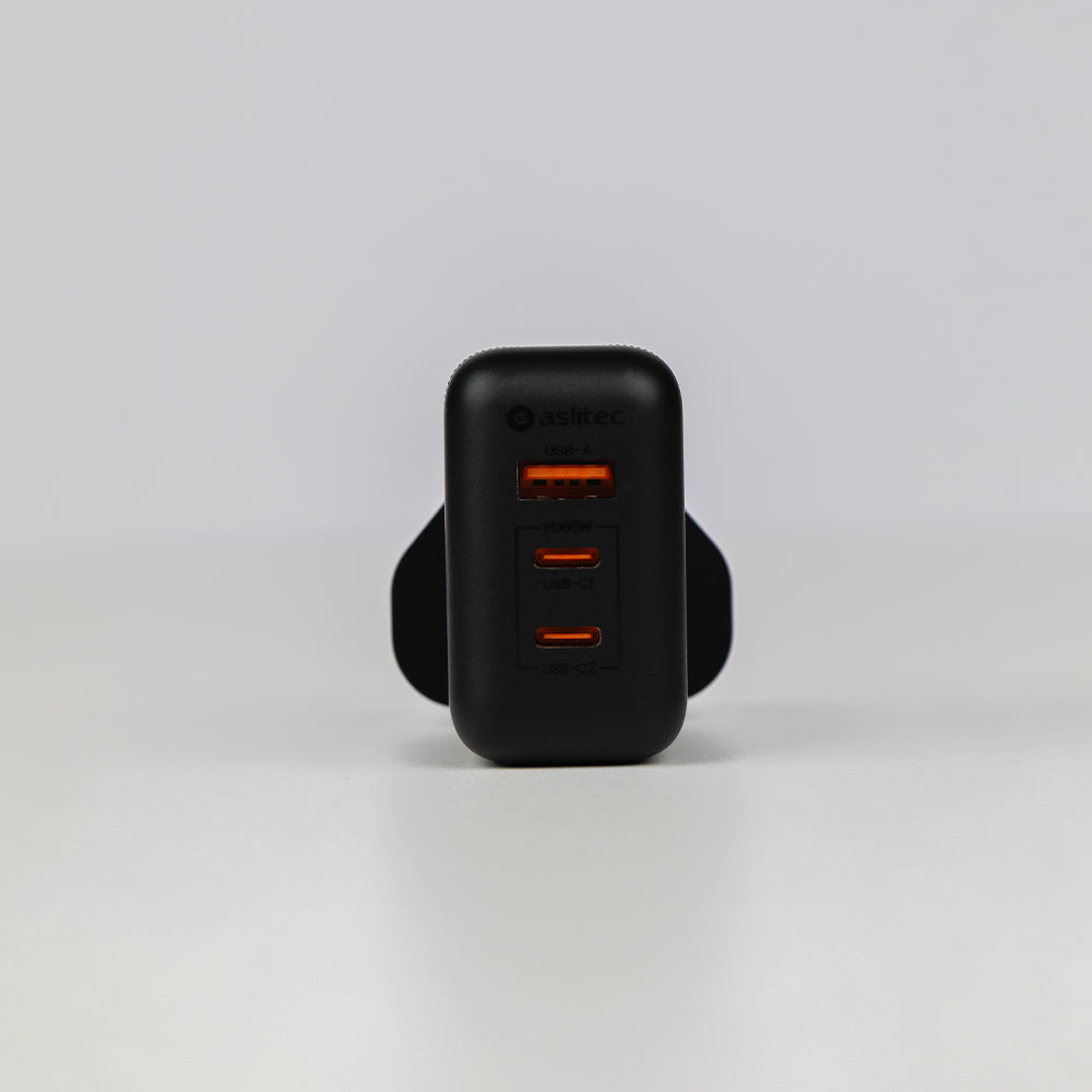 aslitec VexoraGaN 65W – Compact GaN Charger, USB-A + Dual USB-C Triple Ports