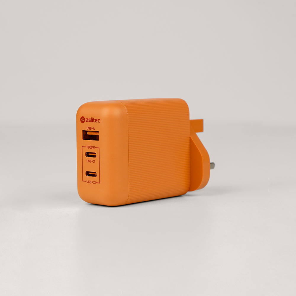 aslitec VexoraGaN 65W – Compact GaN Charger, USB-A + Dual USB-C Triple Ports