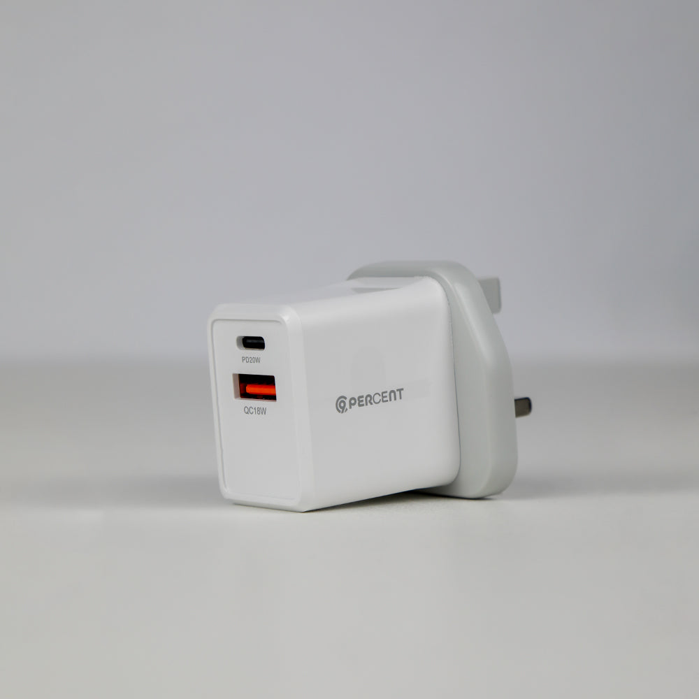 شاحن حائط USB بقوة 20 واط مزدوج المنافذ من ‎90 Percent ‎THUNDERNEO Volt | أبيض