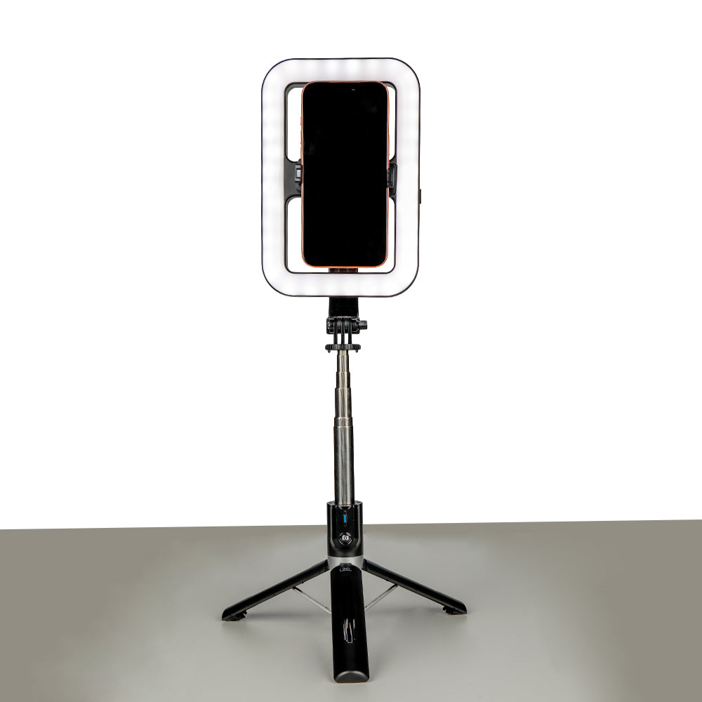 LZEL LensSnap Series 3-in-1 Selfie Stick with Tripod & Ring Light | Black