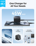شاحن ANKER Nano بقدرة 45 واط – شحن سريع مع كابل USB-C إلى USB-C | أسود