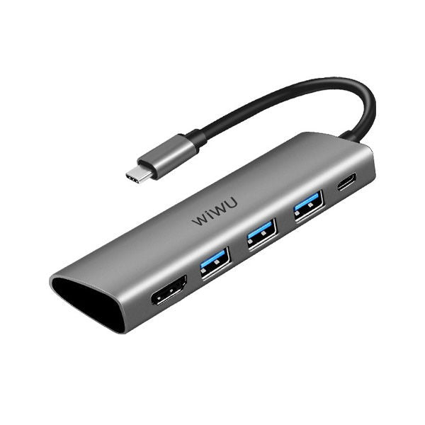 موزع Alpha 5-in-1 USB-C متعدد المنافذ من Wiwu | رمادي