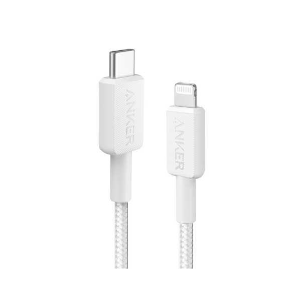 كابل أنكر 322 USB-C إلى Lightning – بطول 3 قدم، مضفر | أبيض