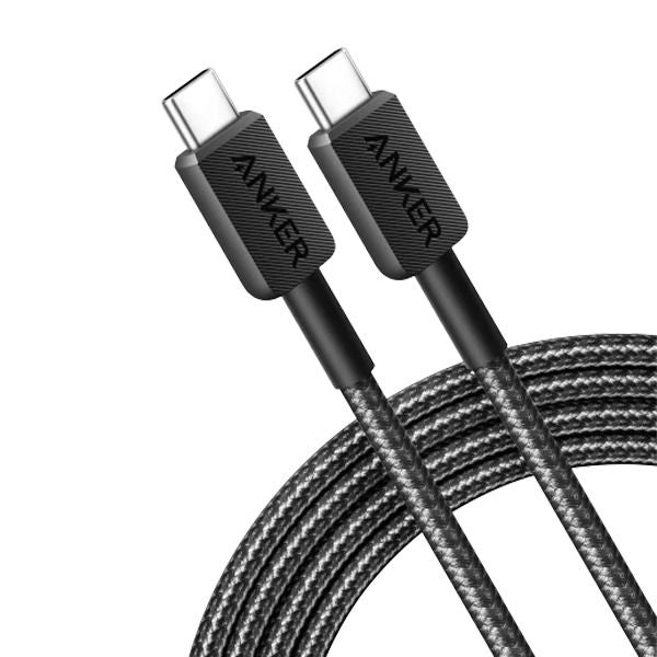 أنكر 322 USB -C إلى USB -C إلى كابل (3ftBraided) - أسود (A81F5H11)