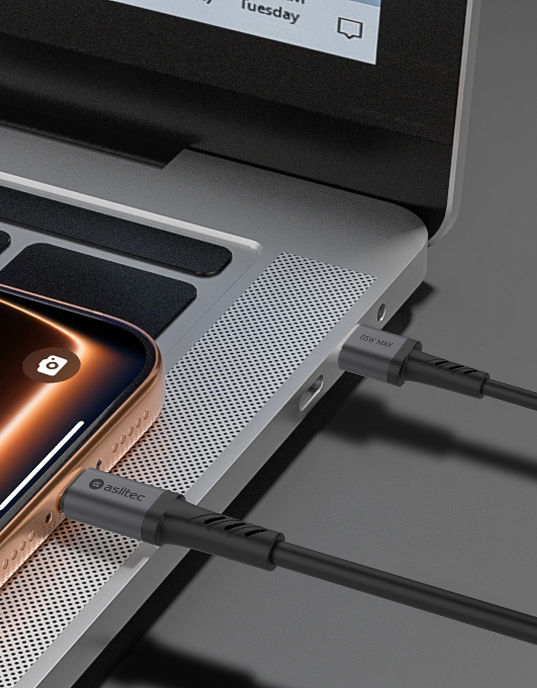 كيبل Aslitec GRAPHENEX  للشحن السريع ونقل البيانات بقدرة 65 واط – USB-A إلى USB-C