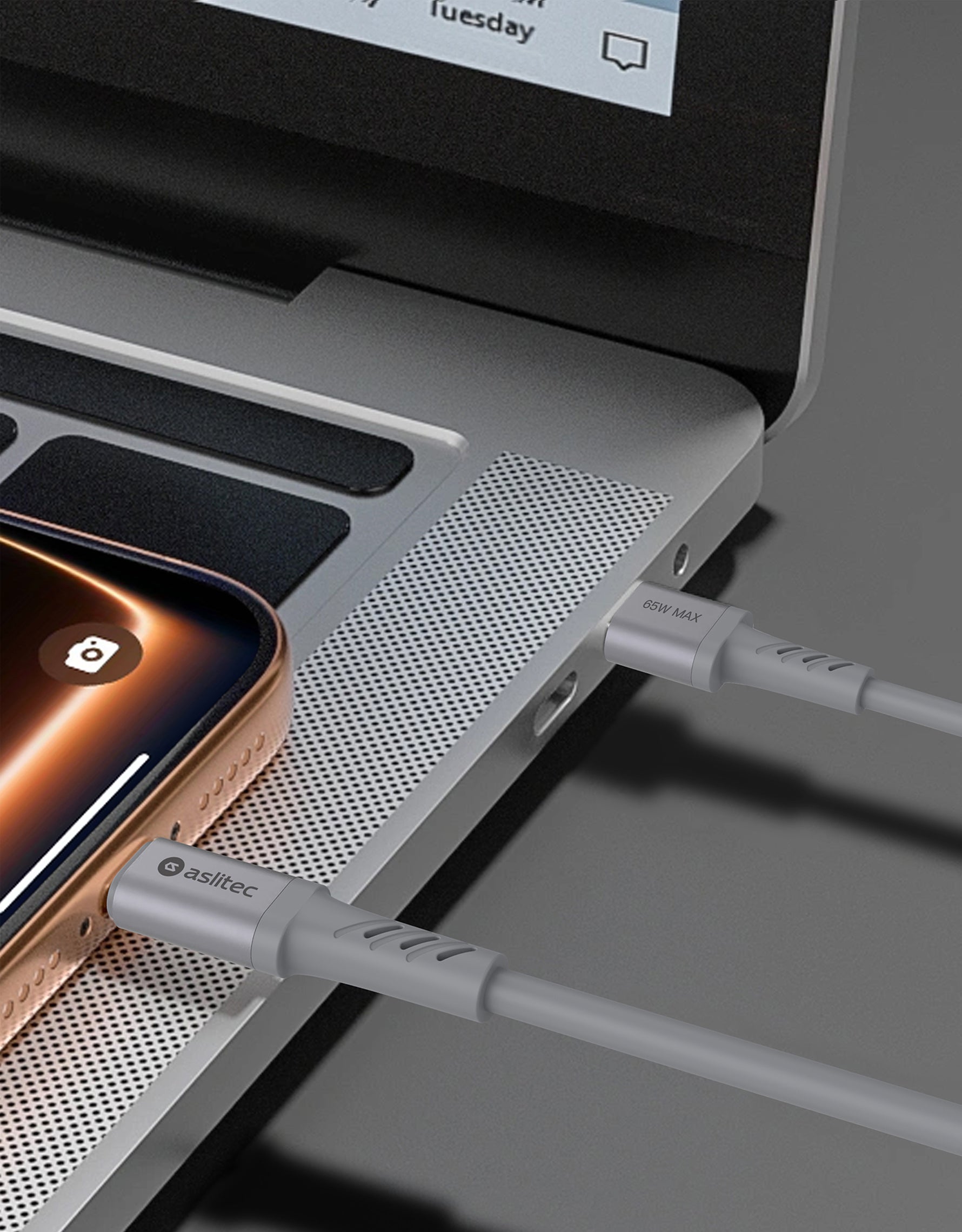 كيبل Aslitec GRAPHENEX  للشحن السريع ونقل البيانات بقدرة 65 واط – USB-A إلى USB-C