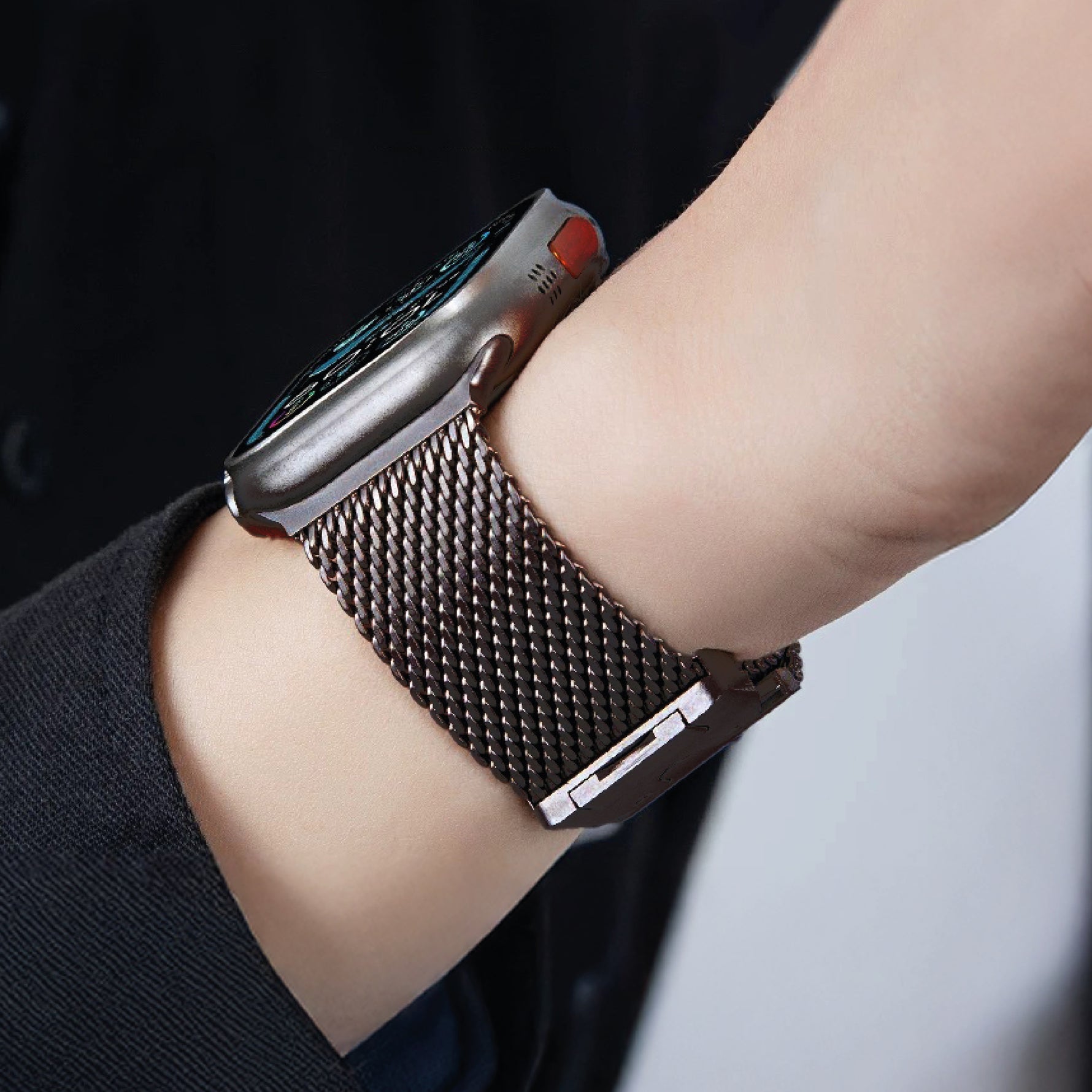 سوار ساعة LZEL Avalonflex من التيتانيوم بحلقة ميلانو مقاس 42/44/45/46/49 مم (S10) | أسود