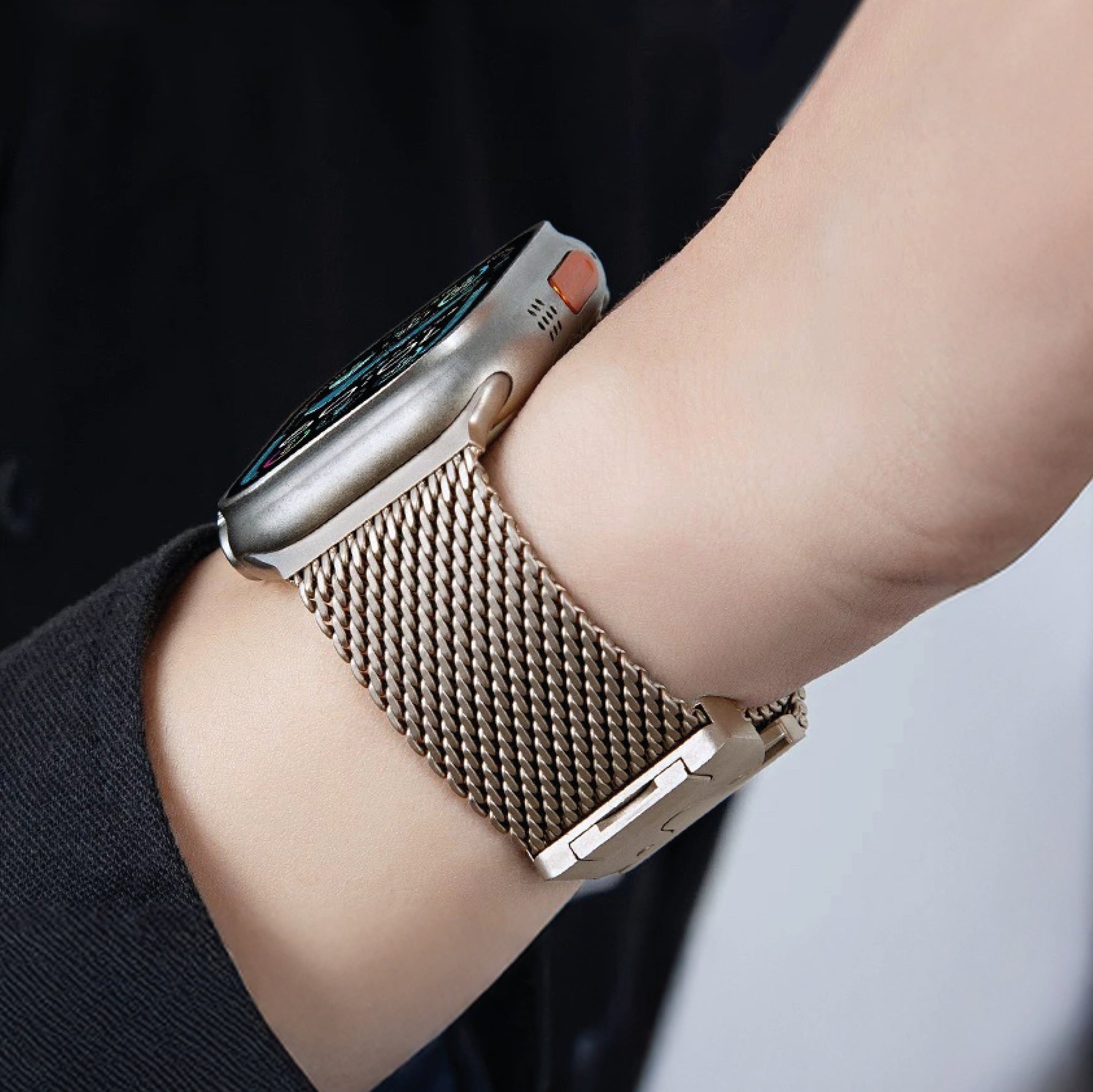 سوار ساعة Avalonflex من ليزل من الفولاذ المقاوم للصدأ بتصميم Milanese Loop لـ 42/44/45/46/49 ملم (S10) 
