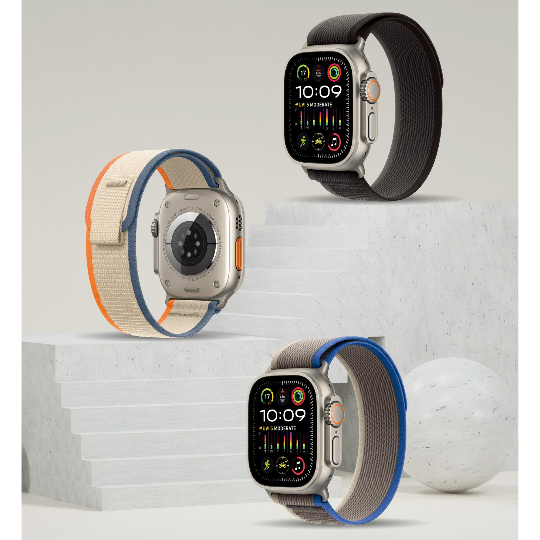 سوار مصنوع من القماش مع نايلون مدمج من ليزل 42/44/45/46/49مم لساعة أبل|أسود/رمادي