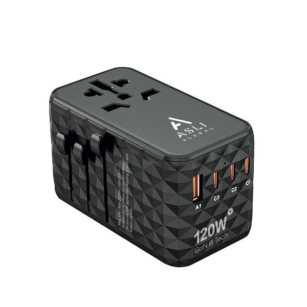 Asli Global GaN Pro Travel 120W Travel Adapter | Black