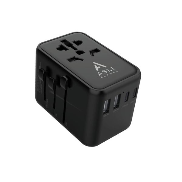 Asli Global 65W PD GaN III Fast Charge Global Travel Adapter Travel Charge Pro Series - Black (AS-TC65B)